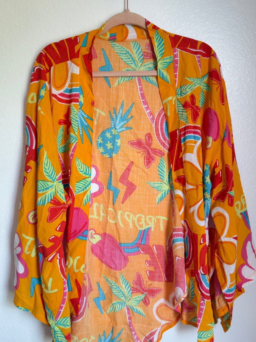 Women’s Colorful Tropical Print Kimono Cover-Up Size L